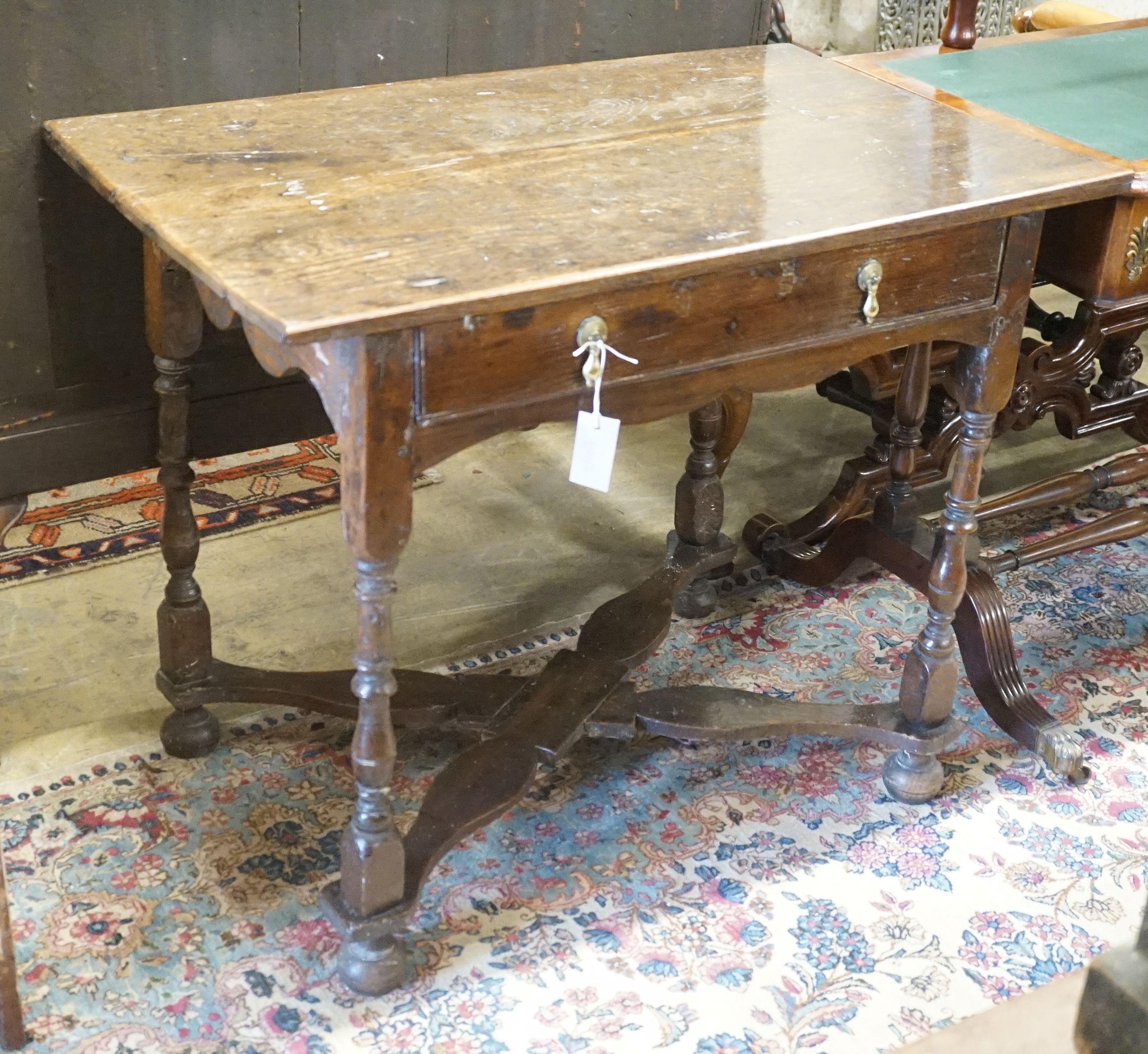 An 18th century rectangular oak side table, width 89cm depth 55cm height 73cm